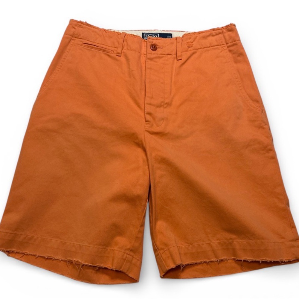 vintage Polo by Ralph Lauren Men's Orange Flat Front Shorts distressed colorful